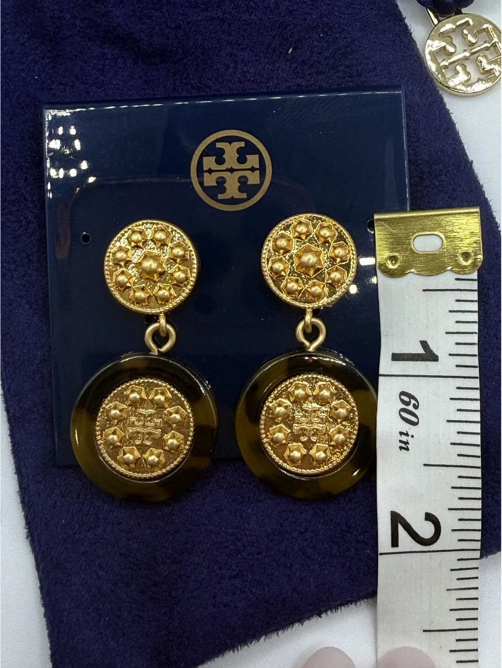 Tory Burch Shiloh Logo Drop Earrings Gold and Tortoise